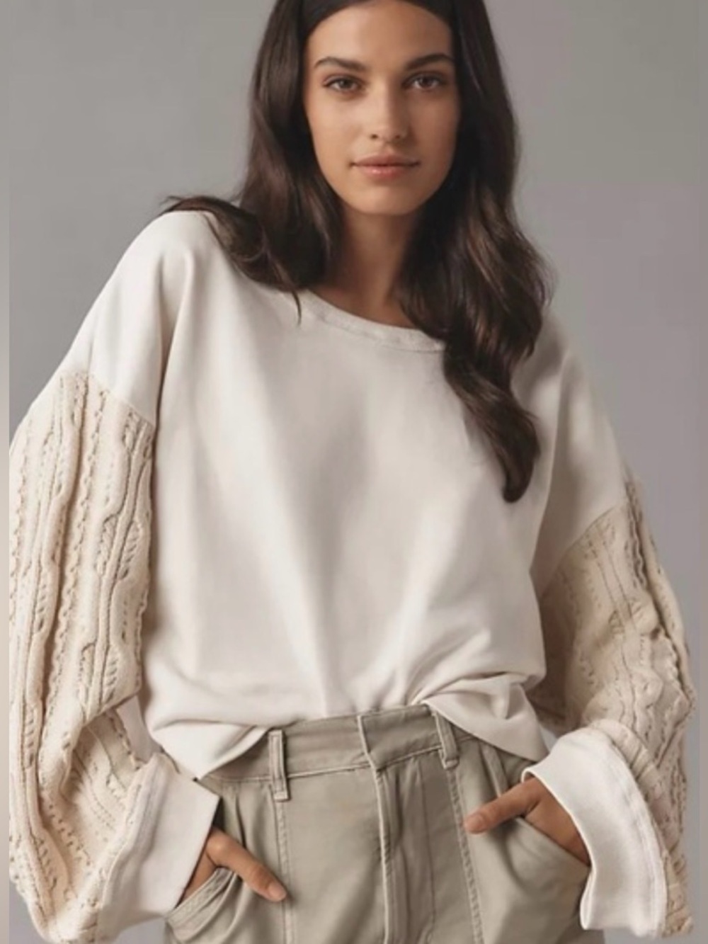 Pilcro/Anthropologie 100% Cotton Oversized Sweater Sleeve Top, Cream, S